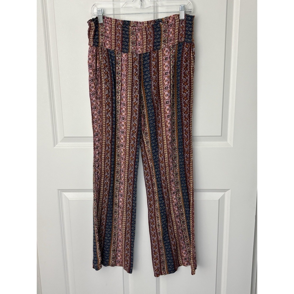 THREE DOT BOHEMIAN PRINT WIDE LEG SIZE LARGE ELASTIC WAIST POCKET 0608